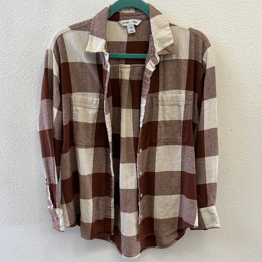 Old Navy Men's Casual Plaid Shirt - Brown and Cream